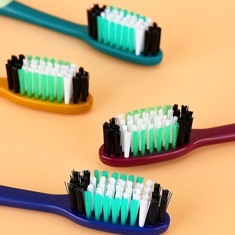 4-Pack Colorful Hard Bristle Toothbrushes, Full-Size Head, Polypropylene, Unscented, Unisex-Adult, Family Set, Independent Packaging, Efficient Oral Care