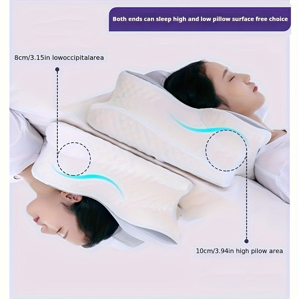 1pc Ergonomic Butterfly-Shaped Pillow - Slow Rebound Cervical Support, Sleep Relaxation Pillow for Back & Side Sleepers, Spine Alignment, Hypoallergenic, Machine Washable Cover, White
