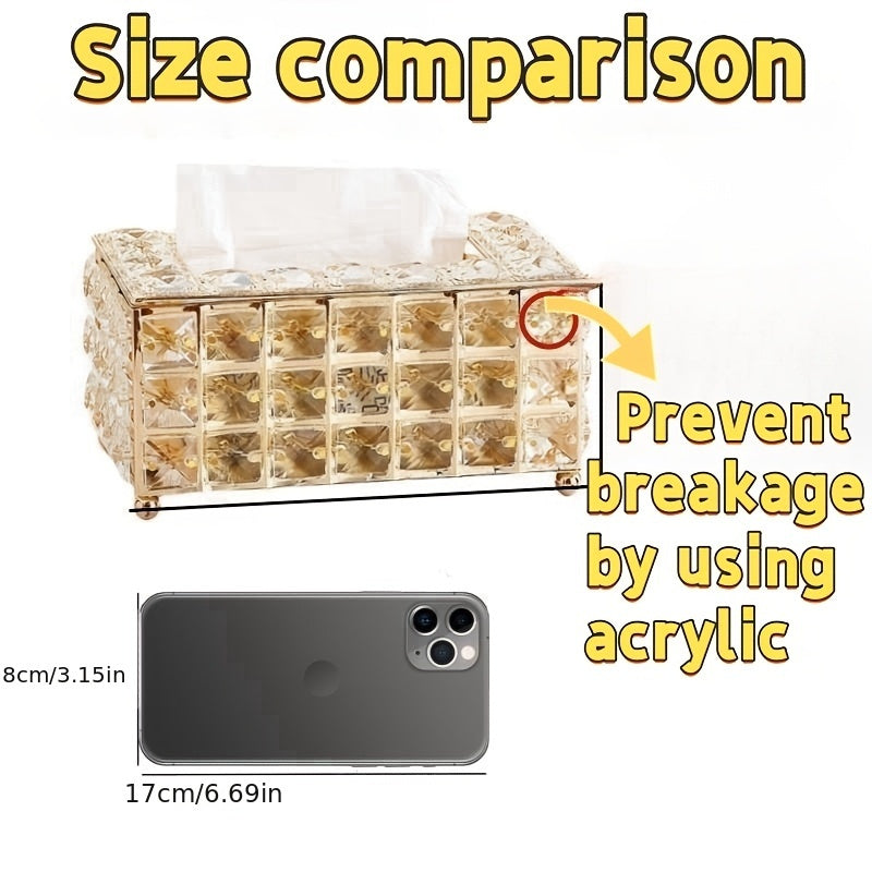 Elegant Crystal-Inspired Acrylic Tissue Box Holder - Square, Freestanding Napkin Dispenser for Bathroom Vanity, Bedside Table & Home Decor