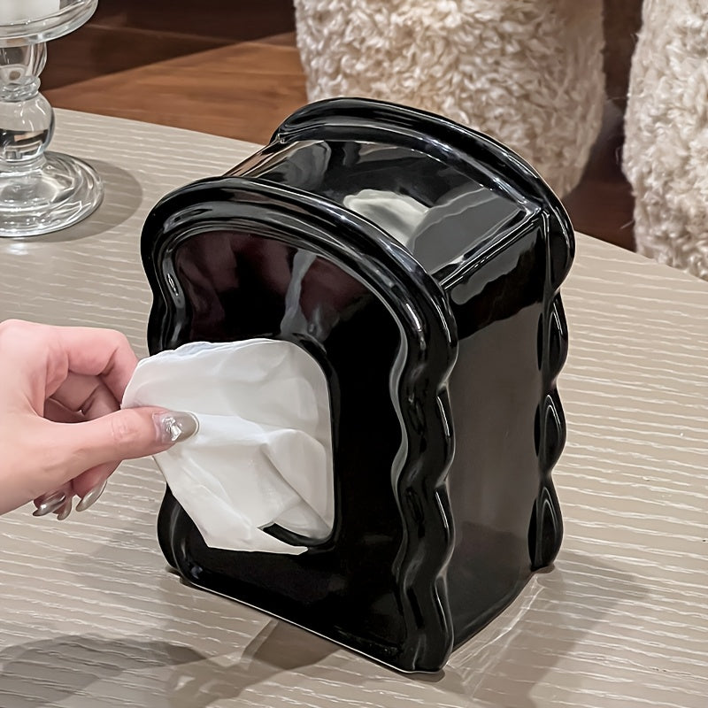 Luxury Wave Mirror and Tissue Box, Ceramic Dual-Use for Living Room, Decorative Statue for Coffee Table and Dining Desk