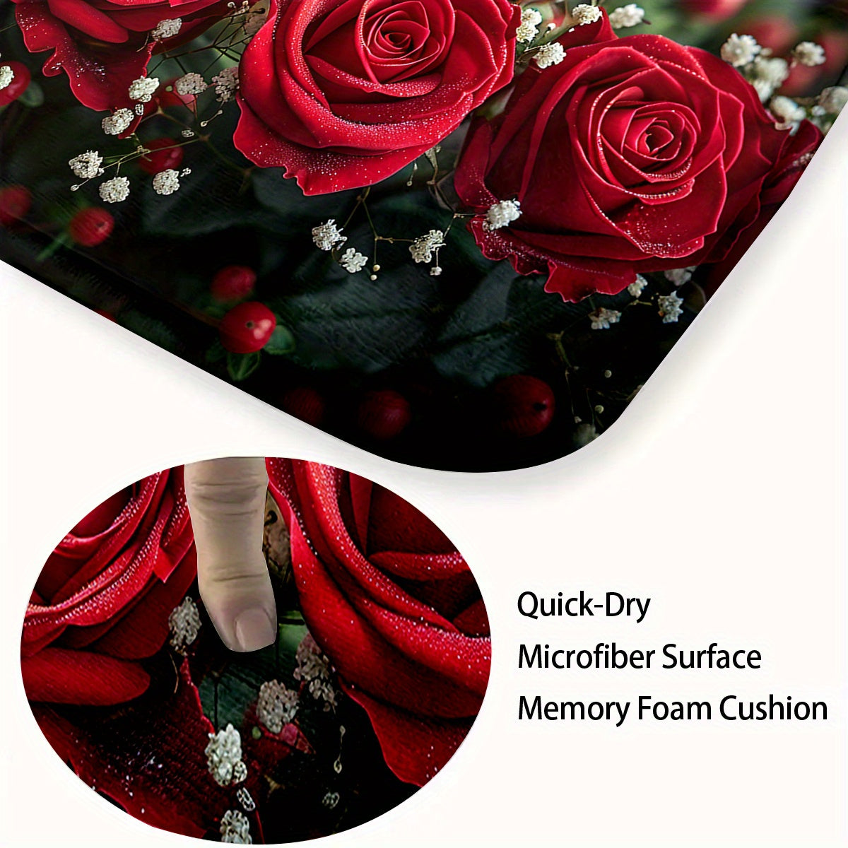 3pcs Beautiful Red Rose Pattern Bathroom Rugs, Bath Mat Set, Thickened Non-Slip Soft Fine Washable Rug, Bathroom Decorations, Set Includes Bath Blanket, Contour Mat And Toilet Lid Christmas Decoration