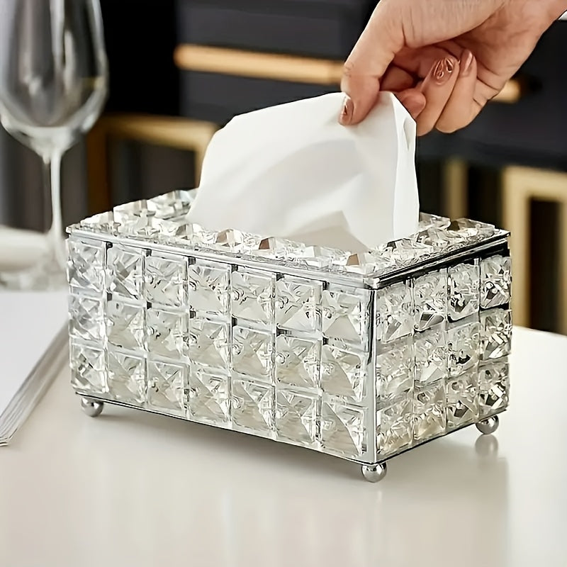 Elegant Crystal-Inspired Acrylic Tissue Box Holder - Square, Freestanding Napkin Dispenser for Bathroom Vanity, Bedside Table & Home Decor