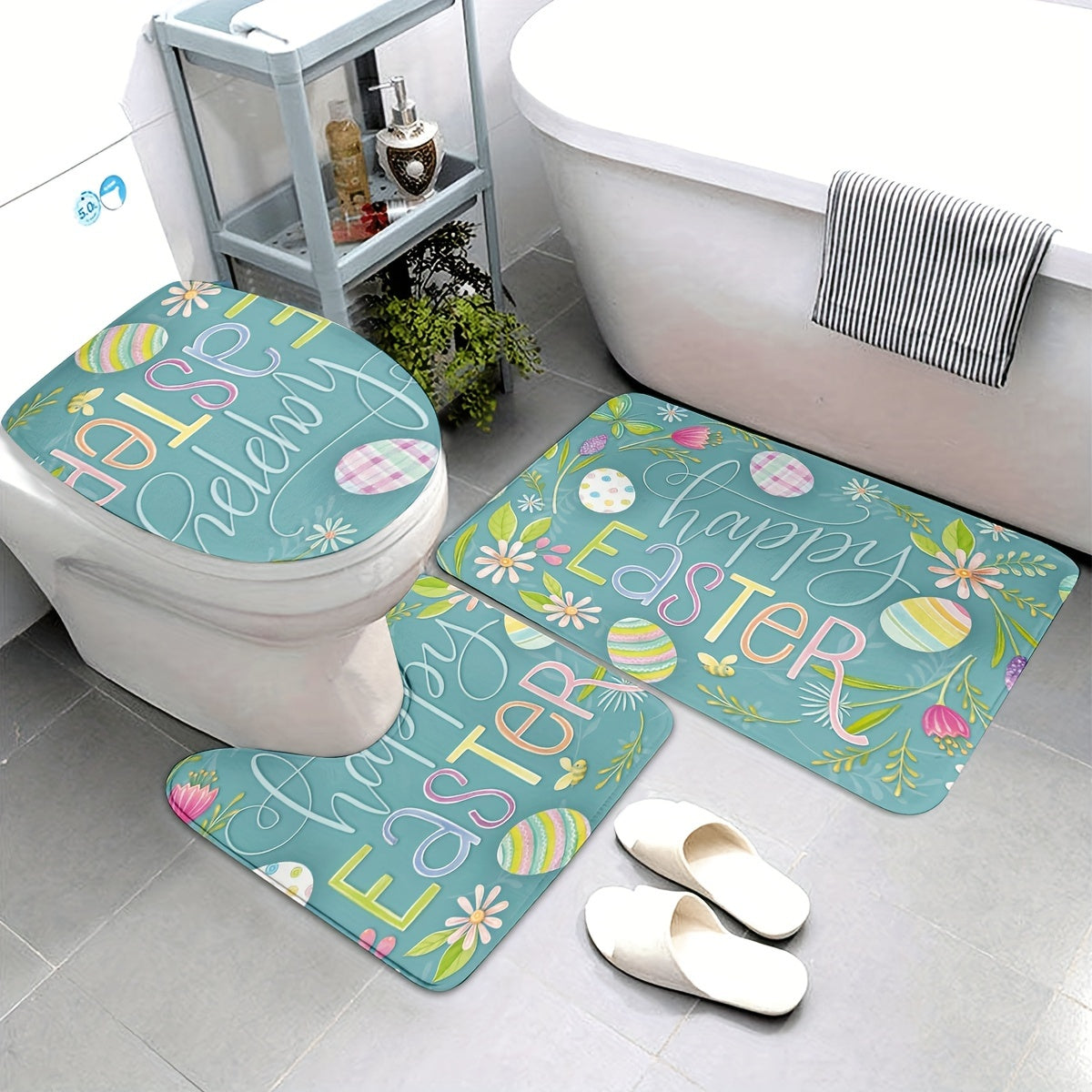 3pcs Set Print Bathroom Rugs and Mats,Anti-slip Bathroom Mats,Soft Machine Washable Bath Mats for Bathroom Floor Carpet,Absorbent Shower Rug with U-Shaped Contour Rug Toilet Lid Rugs,Bathroom Decor,Bathroom Accessories