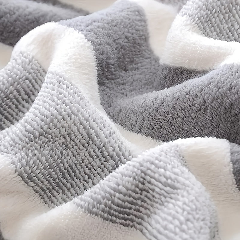 2pcs\u002Fset Ultra-Soft Striped Towel Set | 1 Bath Towel & 1 Hair Towel | Highly Absorbent Polyester | Autumn & Winter Comfort | Home Essentials