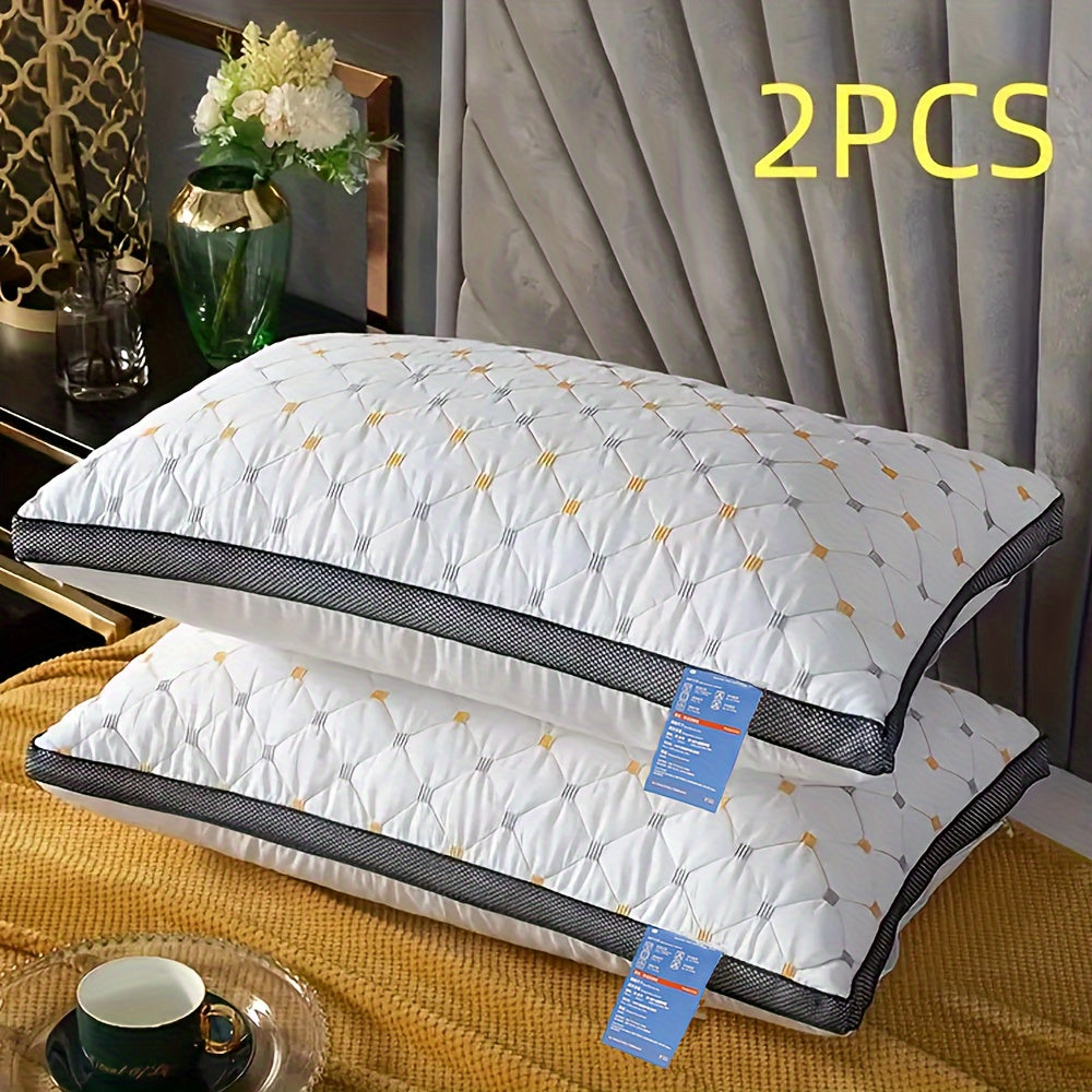 Neck Support Pillows for Sleepers 2pcs Luxury Hotel Bed Pillows, Soft Polyester Embroidered Pillows, High Resiliency, Breathable Sleep Support Pads, with Neck Support, for Side and Back Sleepers, Dry Clean Only, Uncharged
