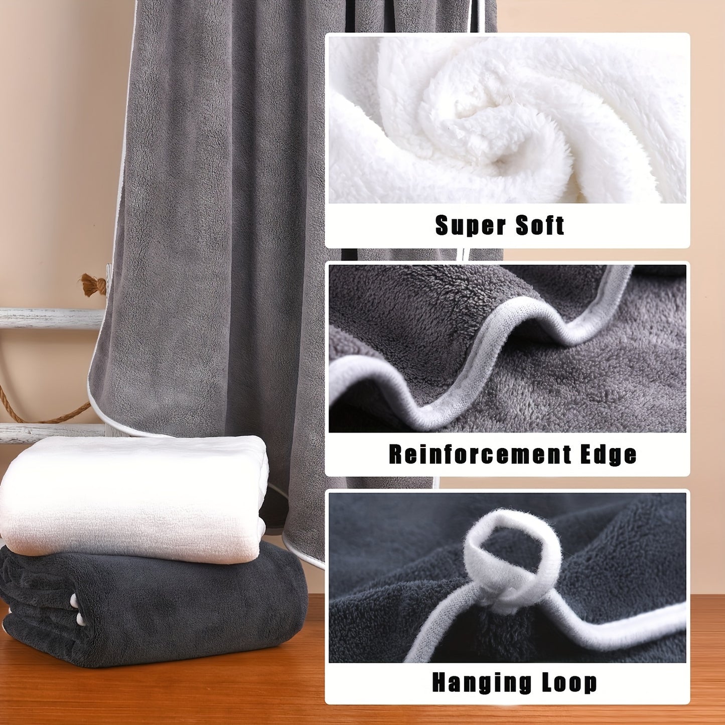 3pcs Warp knitted coral velvet Bath Towels Set, Soft Absorbent Towels, Suitable for Sensitive Skin Daily Use, 3 Bath Towels, Soft Skin-friendly Towel for Bathroom Gym Hotel Spa