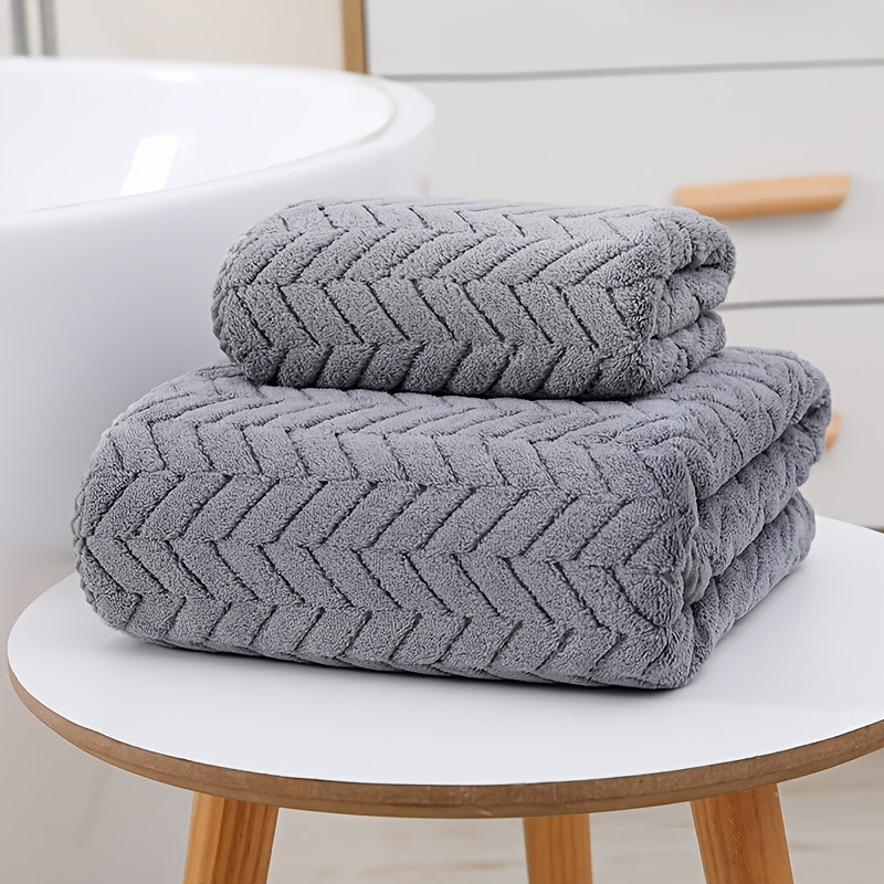 2pcs Bathroom Towel Set, Coral Fleece Plush Bath Towel Set, Quick-Drying, Absorbent, Soft, Household Bath Towel, Suitable for Home, Outing, SPA Use, Bathroom Accessories