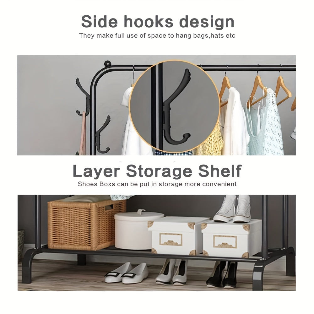 Stainless Steel Closet Organizer 1pc Multifunctional Stainless Steel Clothes Rack - Easy-to-Assemble Wardrobe Organizer with Shoe Storage Shelf, Space-Saving Design