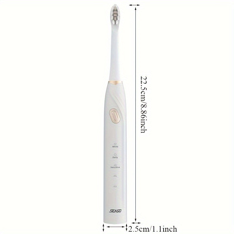 Seago Sonic Electric Toothbrush Kit - Rechargeable, 35,000 VPM, 3 Cleaning Modes, Includes 10 Brush Heads, USB Charging, Ergonomic Design with Travel Case & Stand, Ideal Family Gift, Black