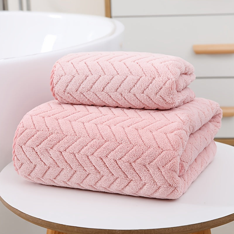 2pcs Bathroom Towel Set, Coral Fleece Plush Bath Towel Set, Quick-Drying, Absorbent, Soft, Household Bath Towel, Suitable for Home, Outing, SPA Use, Bathroom Accessories