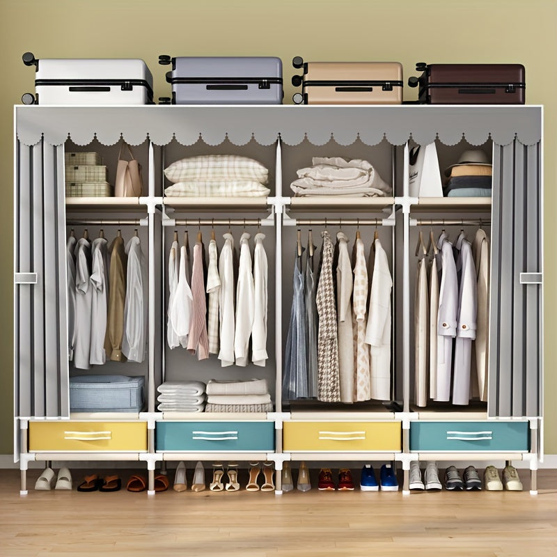 Simple Wardrobe with Drawers, Durable and Durable, Thickened, All-Steel Frame, Cloth Wardrobe, Storage for Rental Houses
