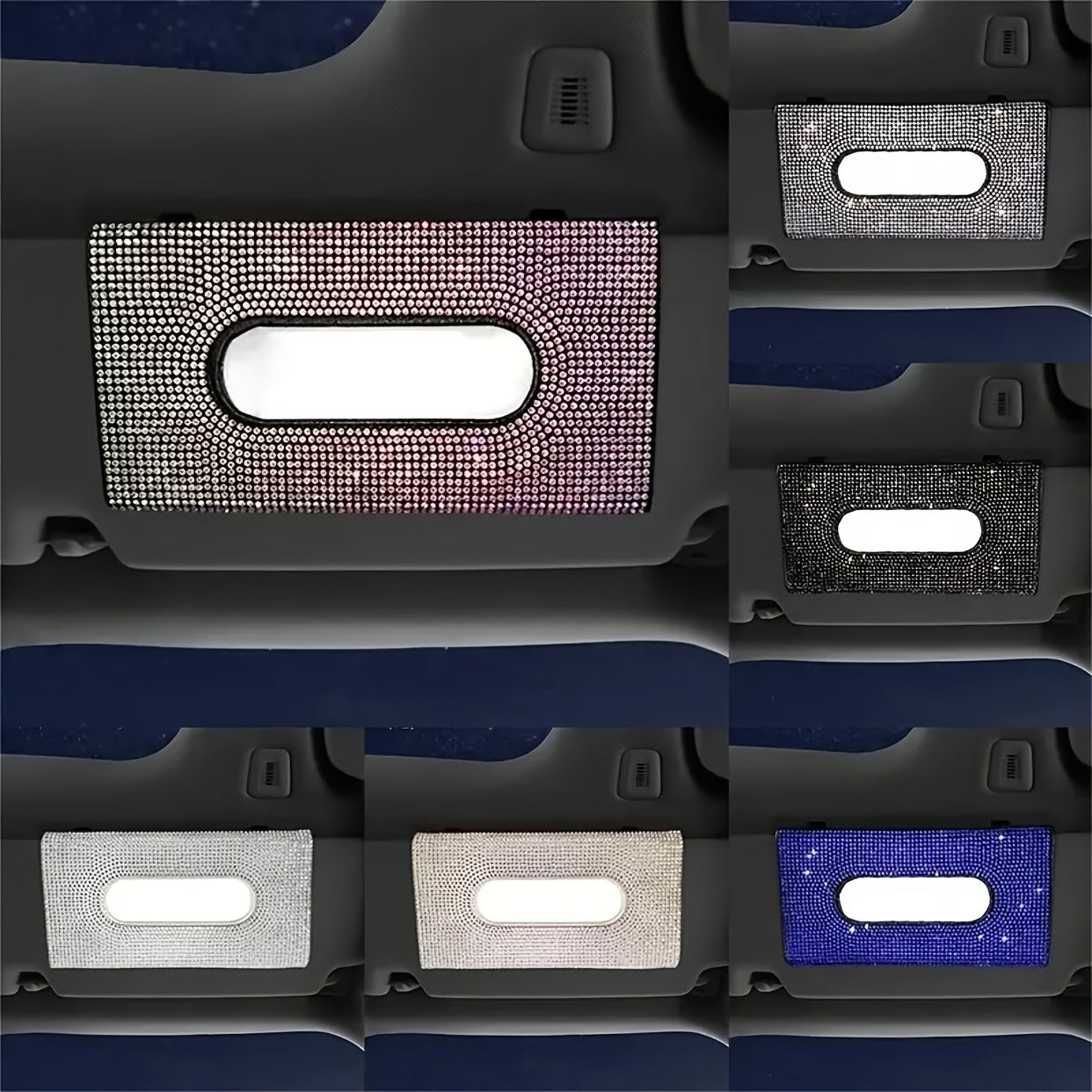 1pc Car Diamond Tissue Box, Car Sunshade Tissue Box, Flash Rhinestone Tissue Bag, Artificial Crystal Tissue Box.