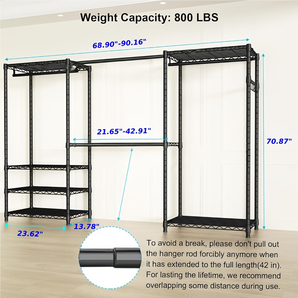 Heavy-Duty Closet Garment Rack, 6-Tier Adjustable Metal Freestanding Wardrobe With Expandable Clothing Storage, 4 Hanging Rods, And Easy Assembly For Bedroom, Laundry Room, Walk-In Closet, Or Retail Display