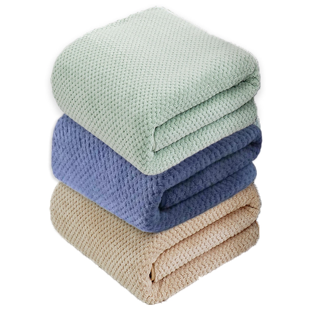 3pcs Super Soft Coral Fleece Pineapple Grid Bath Towel - Absorbent, Large Size - Ideal for Beach, Home, and Bathroom Use