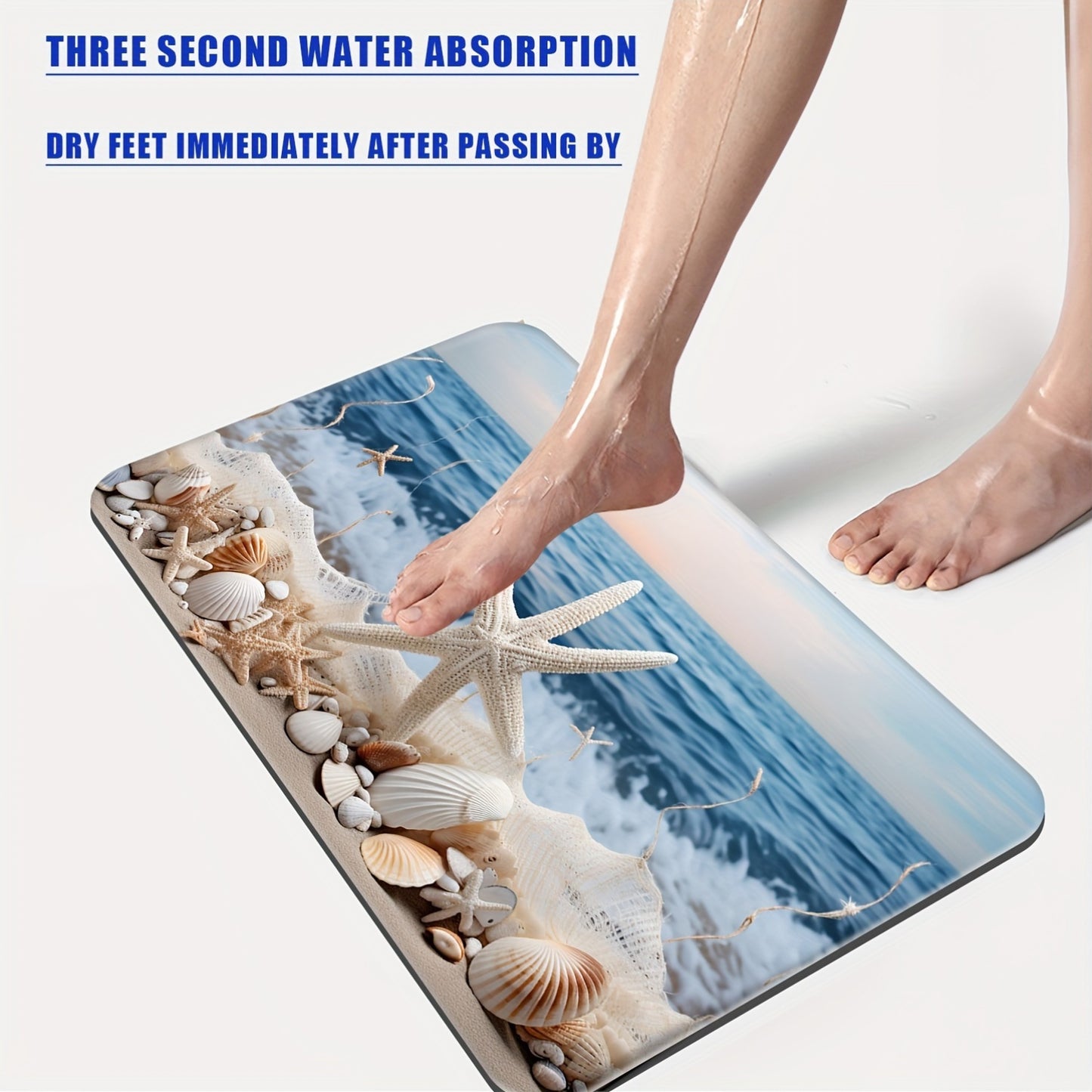 3-Piece Polyester Ocean Coastal Starfish Beach Bath Rugs Set - Machine Washable, Low Pile, Ground Mat, Toilet Seat Cushion, and U-Shaped Mat