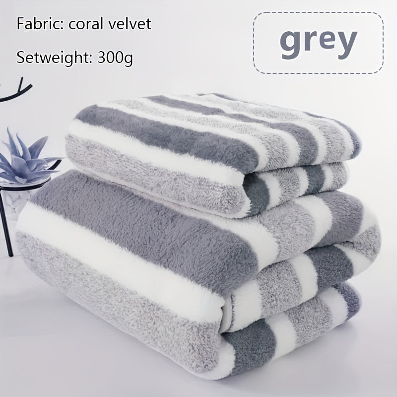 2pcs Striped Luxury Bath Towel Set, Super Soft, Quick Dry, Unscented, Super Absorbent, Gentle on Skin, Fashionable Multi-color Design, for Home and Spa Use, Relaxed-textured-hair, Normal Hair