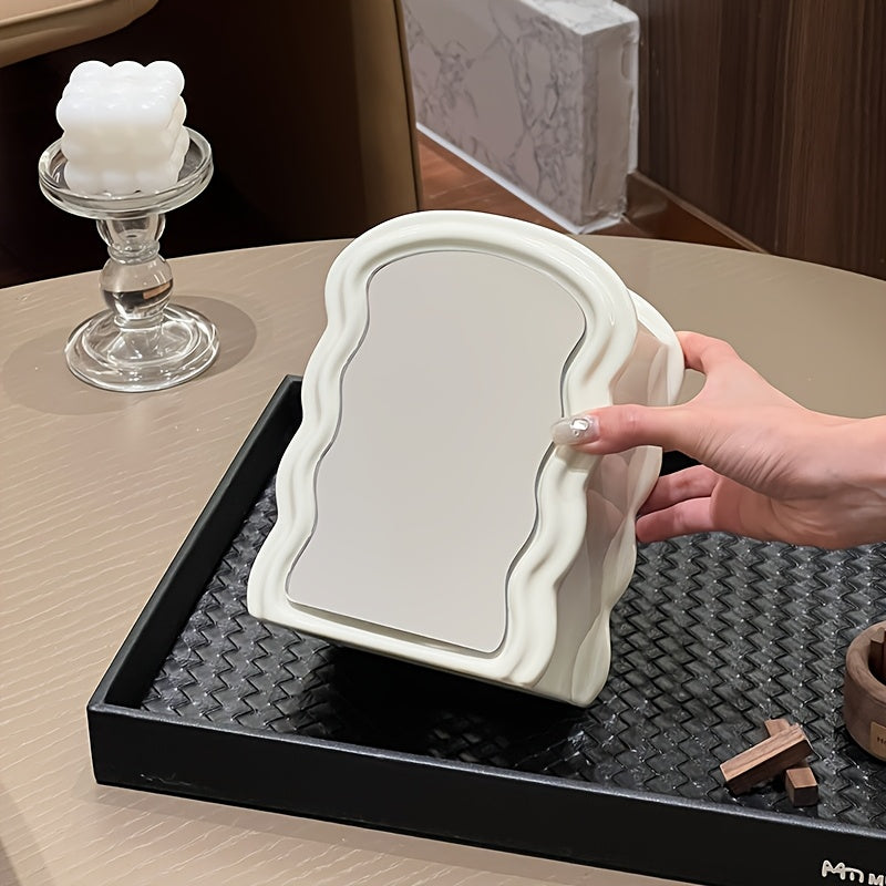 Luxury Wave Mirror and Tissue Box, Ceramic Dual-Use for Living Room, Decorative Statue for Coffee Table and Dining Desk