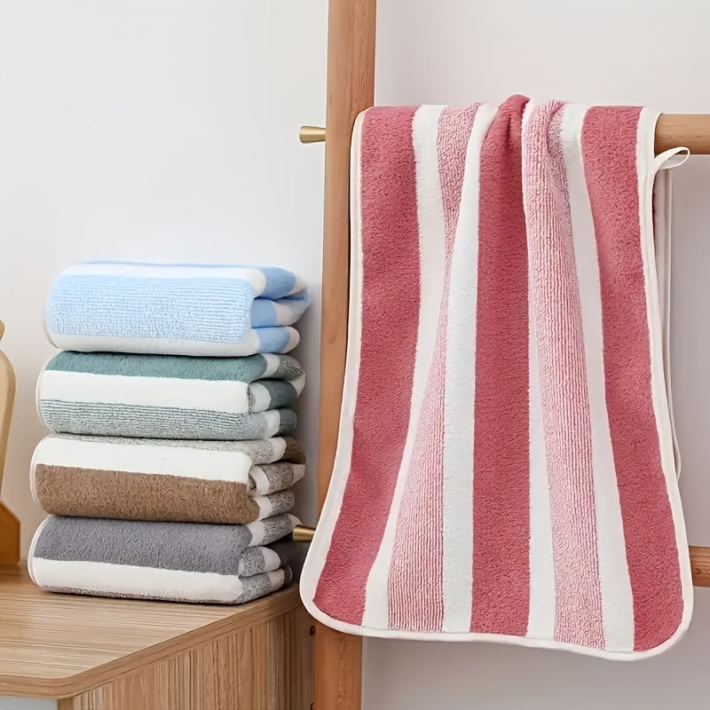2pcs\u002Fset Ultra-Soft Striped Towel Set | 1 Bath Towel & 1 Hair Towel | Highly Absorbent Polyester | Autumn & Winter Comfort | Home Essentials