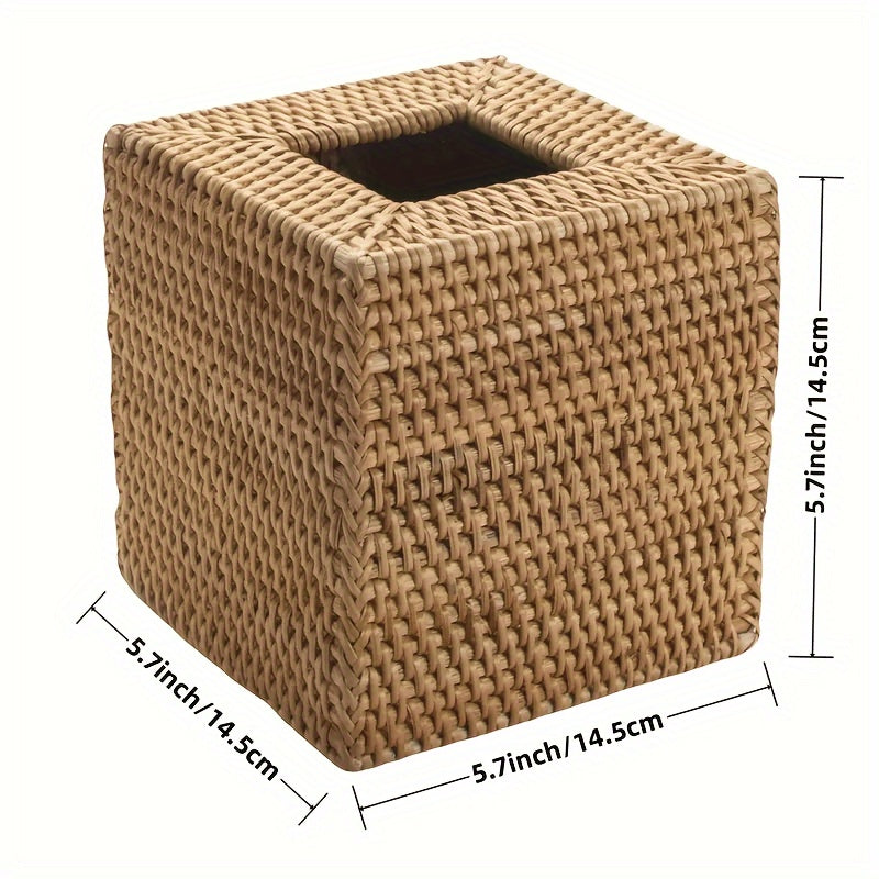 Handcrafted Square Rattan Tissue Box - Japanese Style Wicker Organizer for Desktop, Perfect for Kitchen, Bathroom, Bedroom & Office Decor