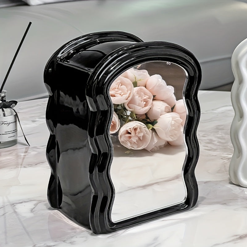 Luxury Wave Mirror and Tissue Box, Ceramic Dual-Use for Living Room, Decorative Statue for Coffee Table and Dining Desk