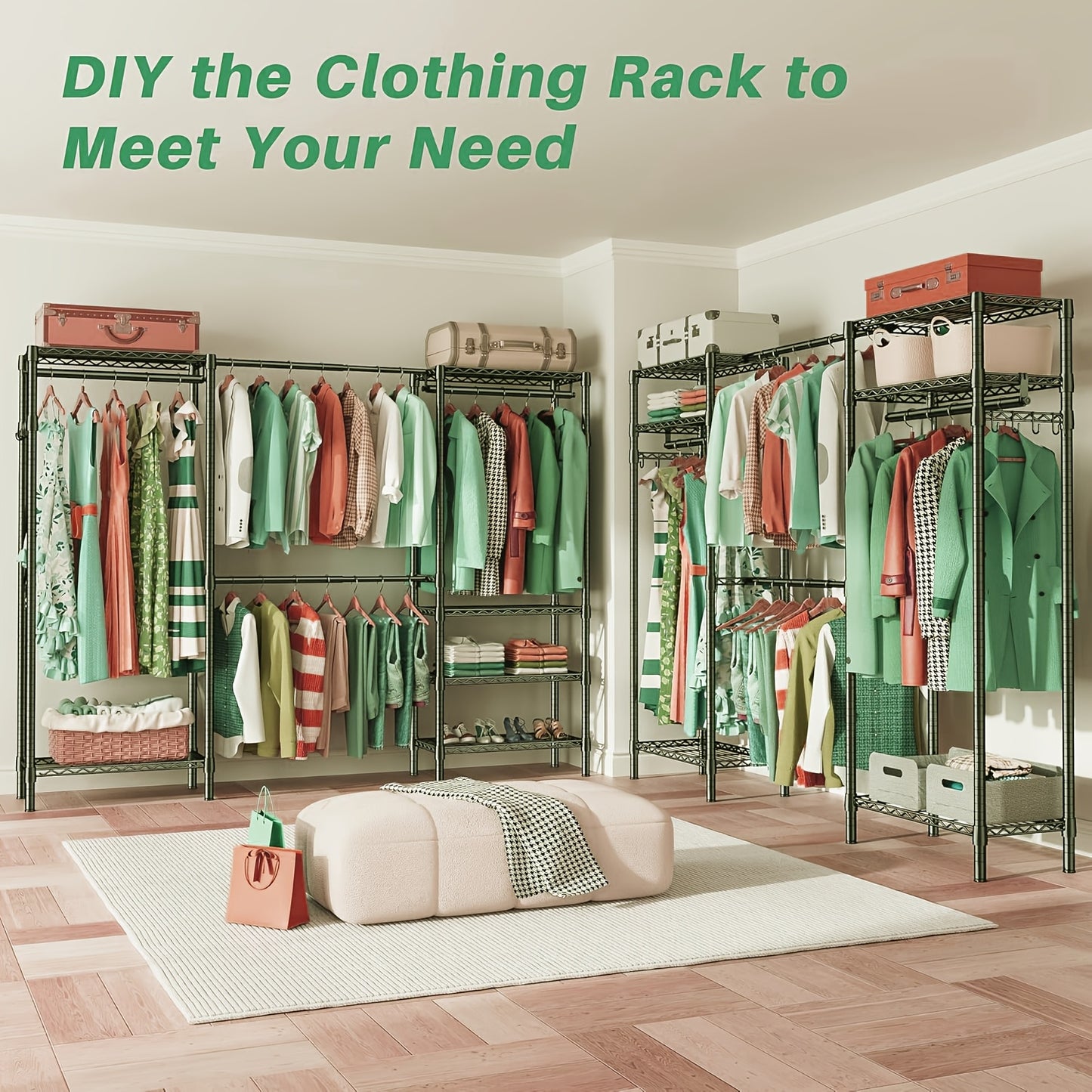Heavy-Duty Closet Garment Rack, 6-Tier Adjustable Metal Freestanding Wardrobe With Expandable Clothing Storage, 4 Hanging Rods, And Easy Assembly For Bedroom, Laundry Room, Walk-In Closet, Or Retail Display