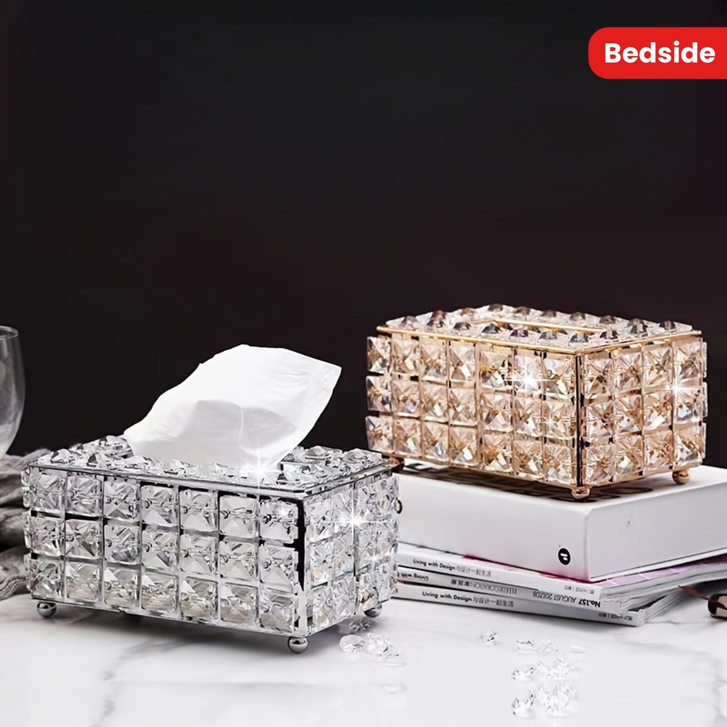 Elegant Crystal-Inspired Acrylic Tissue Box Holder - Square, Freestanding Napkin Dispenser for Bathroom Vanity, Bedside Table & Home Decor