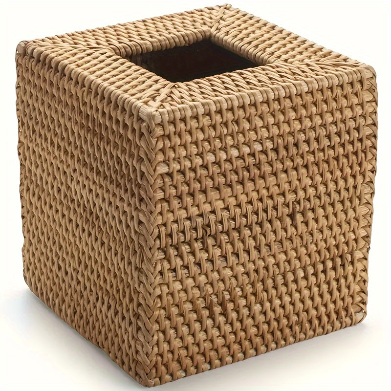 Handcrafted Square Rattan Tissue Box - Japanese Style Wicker Organizer for Desktop, Perfect for Kitchen, Bathroom, Bedroom & Office Decor