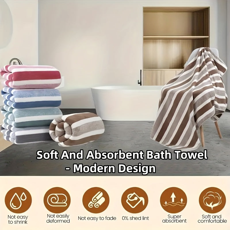 2pcs\u002Fset Ultra-Soft Striped Towel Set | 1 Bath Towel & 1 Hair Towel | Highly Absorbent Polyester | Autumn & Winter Comfort | Home Essentials