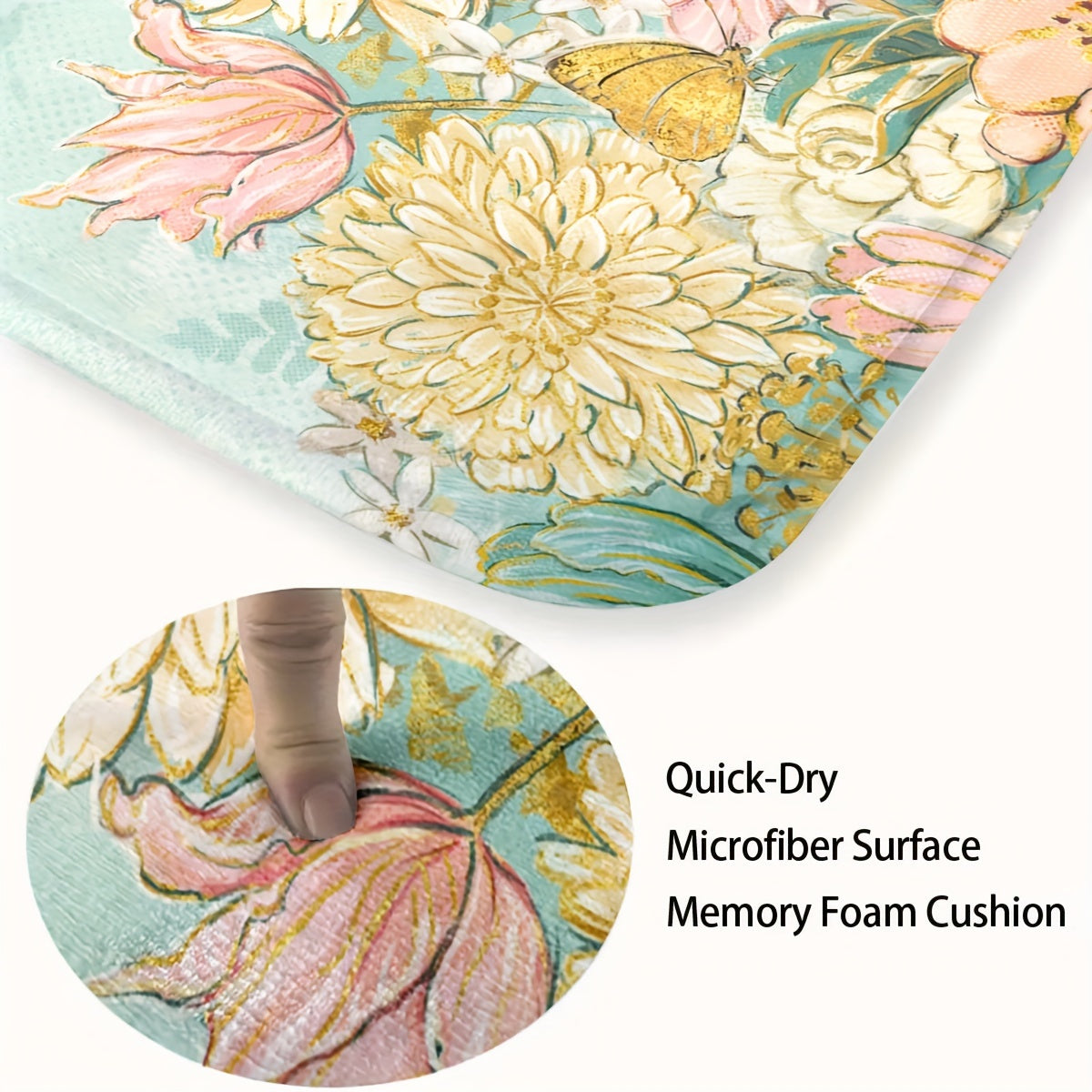 3-Piece Soft & Lightweight Floral Bathroom Rug Set: U-Shaped Toilet Seat Cover, Bath Mat, and Rug - Machine Washable for Bathroom Decor