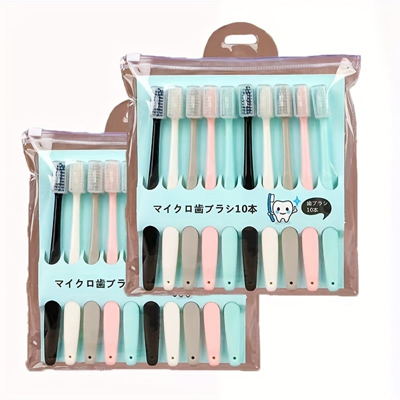 Set of 10 Ultra-Soft Fine Bristle Toothbrushes for Adults, Suitable for Home Use.