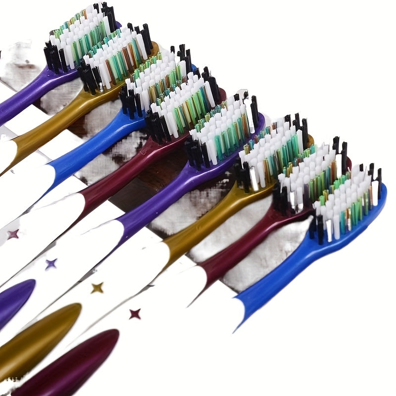 10pcs Multi-Color Adult Hard Bristle Toothbrushes with Large Brush Heads - High-Density Filaments for Effective Smoke & Stain Removal, Individually Wrapped for Hygiene