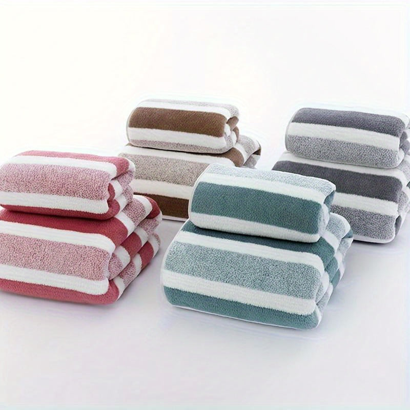 2pcs Striped Luxury Bath Towel Set, Super Soft, Quick Dry, Unscented, Super Absorbent, Gentle on Skin, Fashionable Multi-color Design, for Home and Spa Use, Relaxed-textured-hair, Normal Hair