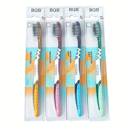4pcs Soft Nylon Bristle Toothbrushes for Adults – Ultra-Soft, Wide Head, Anti-Slip Handle, Vibrant Color Combinations (Blue, Green, Red, White) – Gentle on Sensitive Teeth & Gums, Daily Oral Hygiene | Stylish Oral Hygiene | Pp+Ptr Handle