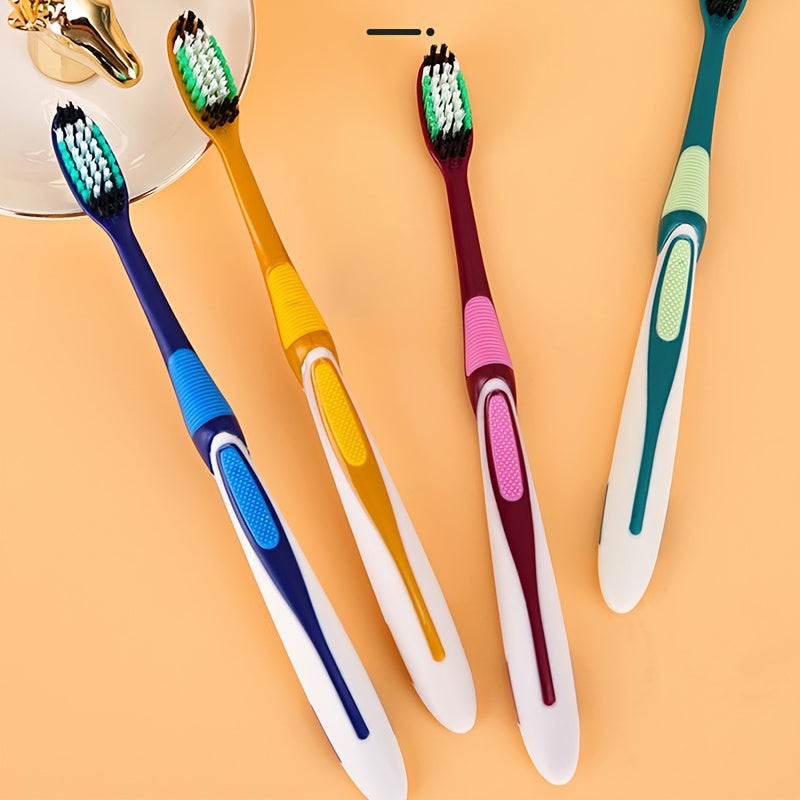 4-Pack Colorful Hard Bristle Toothbrushes, Full-Size Head, Polypropylene, Unscented, Unisex-Adult, Family Set, Independent Packaging, Efficient Oral Care