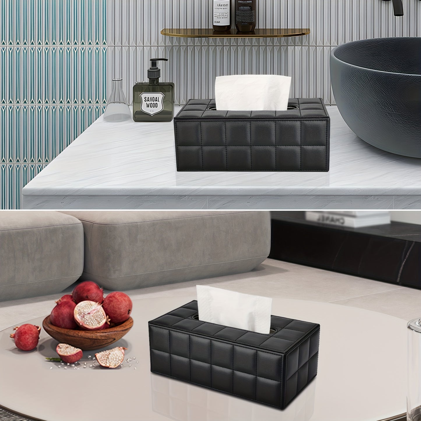 1pc, Tissue Box, Black Grid Rectangular Large Size Tissue Box, Home Daily Use Desktop Tissue Storage Box, Suitable For Bedroom, Living Room And Car, Home Decoration, Kitchen Gadgets, Christmas Decorations
