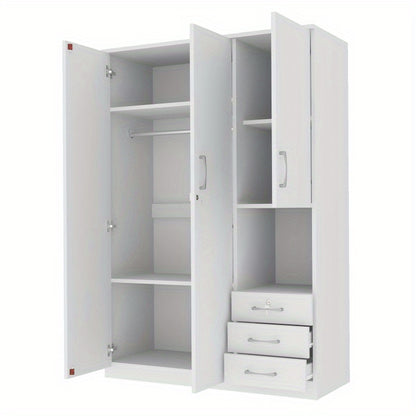 Modern White 2-Door Wooden Wardrobe with Shees, 3 Drawers & Open Compartments – Stylish Bedroom Storage Solution for Clothes, Shoes & Accessories, Shoe Storage Wardrobe | Functional Storage | Engineered Wood Wardrobe