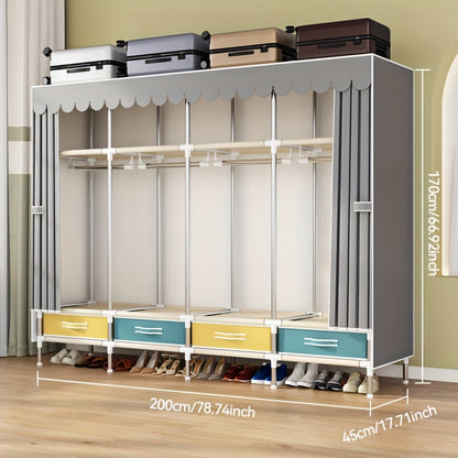 Simple Wardrobe with Drawers, Durable and Durable, Thickened, All-Steel Frame, Cloth Wardrobe, Storage for Rental Houses