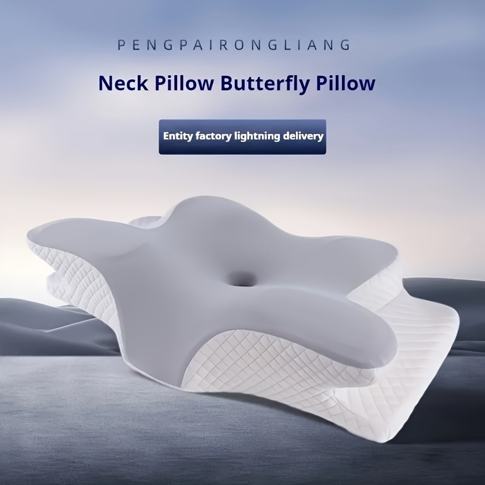 1pc Ergonomic Butterfly-Shaped Pillow - Slow Rebound Cervical Support, Sleep Relaxation Pillow for Back & Side Sleepers, Spine Alignment, Hypoallergenic, Machine Washable Cover, White