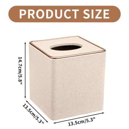 1pc Luxury Golden Edge Square Pearl White Tissue Box Holder - PU Leather Draw Paper Cartridge for Home, Office, and Car - Elegant Design, Easy to Use, and Space-Saving