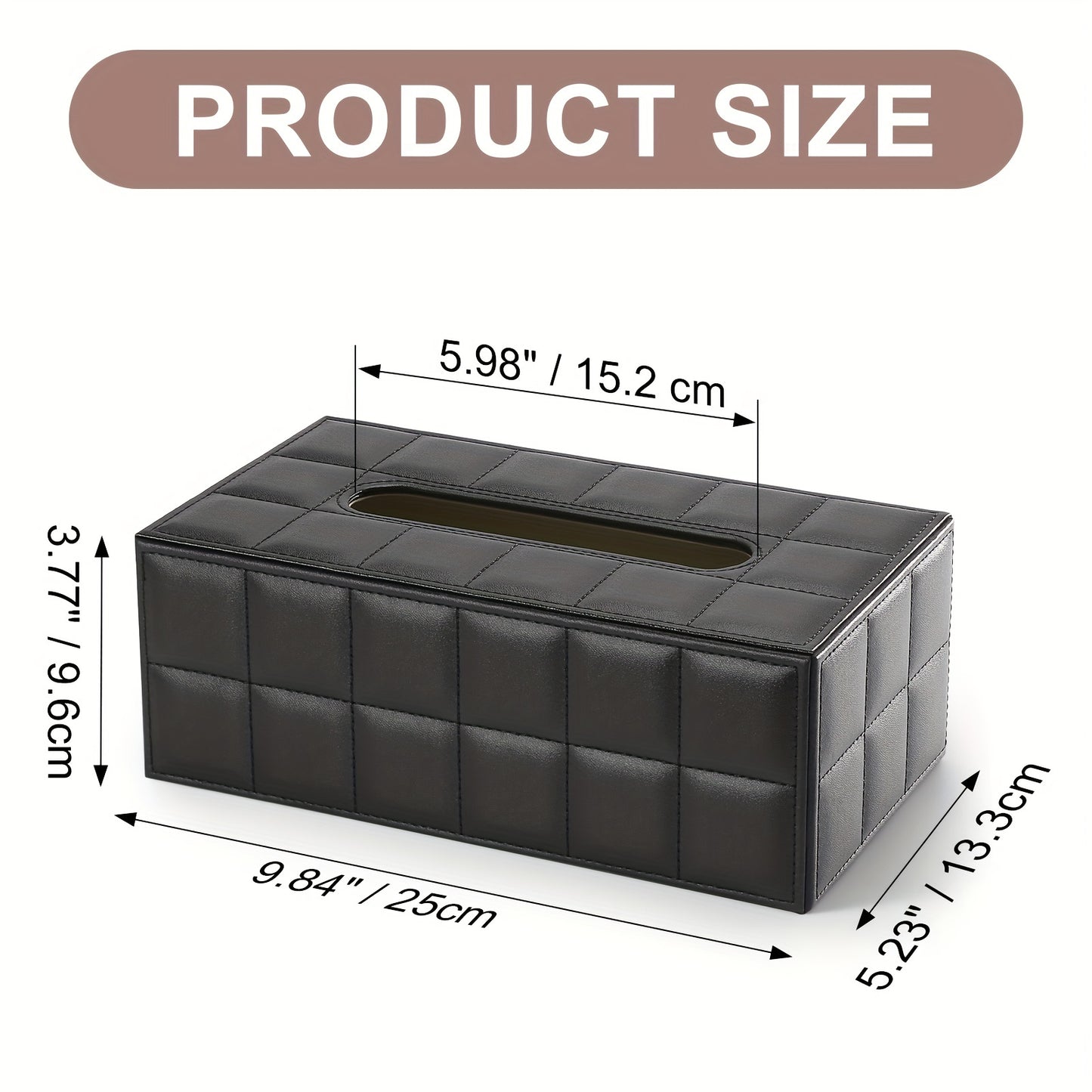 1pc, Tissue Box, Black Grid Rectangular Large Size Tissue Box, Home Daily Use Desktop Tissue Storage Box, Suitable For Bedroom, Living Room And Car, Home Decoration, Kitchen Gadgets, Christmas Decorations