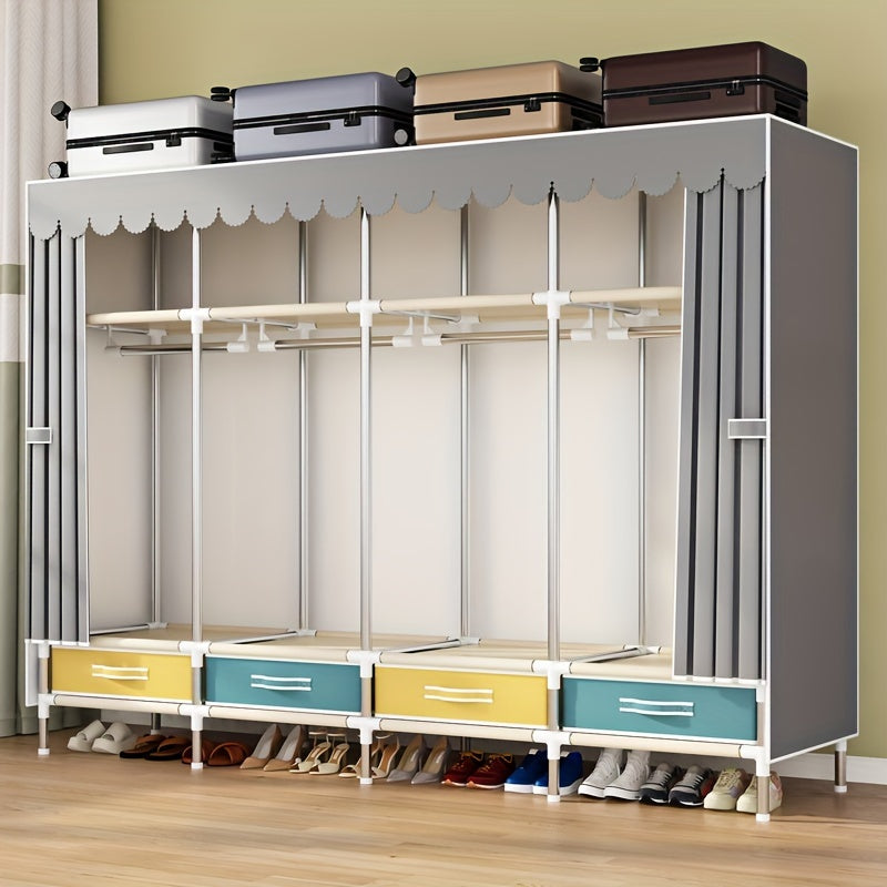 Simple Wardrobe with Drawers, Durable and Durable, Thickened, All-Steel Frame, Cloth Wardrobe, Storage for Rental Houses