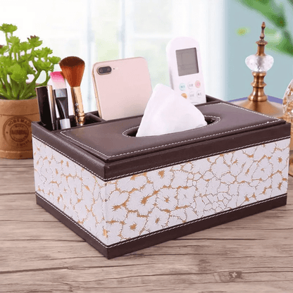 Black Faux Leather Tissue Box with Remote Control Holder & Smartphone Stand – Stylish Storage for Coffee Table, Living Room, and Home Essentials, Cute Tissue Box