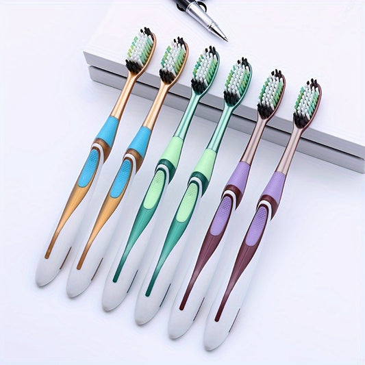 Medium Hardness 6-Pack Toothbrushes: Large Head, Durable, and Independent Packs (2 Red, 2 Green, 2 Yellow) - Super Fine Fiber Bristles for Home Use