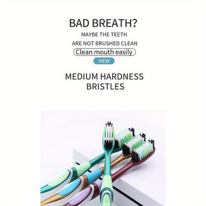 Medium Bristle Hardness 6-Pack Toothbrushes: Large Head, Durable, Adult Oral Care, Multi-Color Family Pack