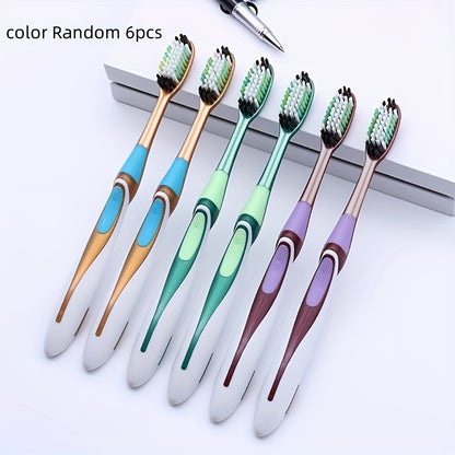 6-Piece Medium Hardness Toothbrush Set: Large Heads, Colorful, and Efficient - Adult Family Pack - 6 Independent Wraps, Suitable for Home Use