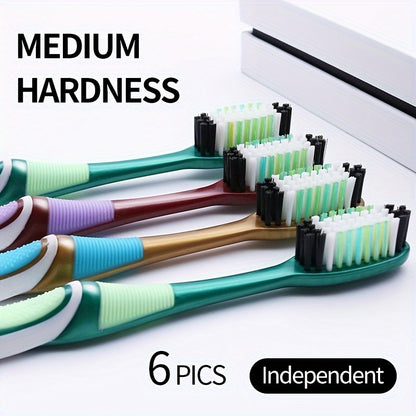 6-Pack Medium Hardness Microfiber Bristle Toothbrushes for Adults (14+ Years) - Durable, Efficient & Gentle Cleaning - Individually Wrapped Family Set