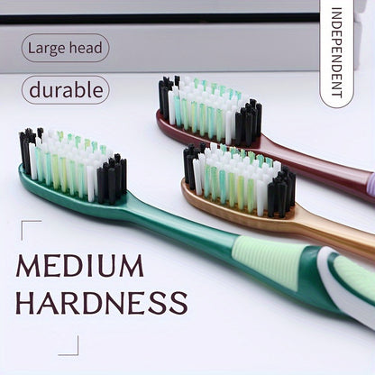 6-Pack Medium Hardness Microfiber Bristle Toothbrushes for Adults (14+ Years) - Durable, Efficient & Gentle Cleaning - Individually Wrapped Family Set