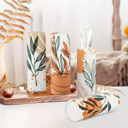 Boho Car Tissue Holder 4pcs Car Tissue Holder with 3-ply Facial Tissues, Round Tissue Boxes for Car Home Bathroom Office, Boho Style Round Tube Car Tissue Box Container