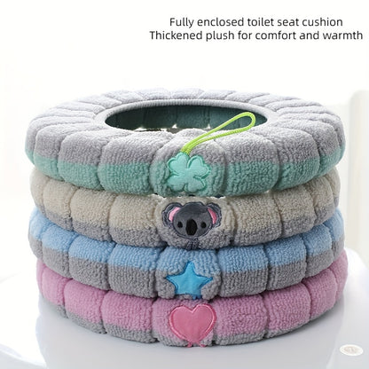 Four-Piece Set Winter Thickened Toilet Seat Cushion, Washable Two-Color Home Toilet Seat Cover and Pad