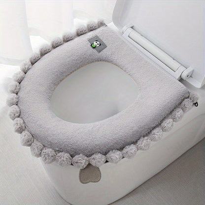 New thickened toilet cover U-shaped rabbit fur toilet mat toilet mat winter toilet seat ring toilet toilet mat, toilet seat zipper toilet cover thickened plush four seasons universal waterproof toilet mat toilet seat ring